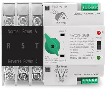 Onduleur photovoltaïque ATS à rail triphasé 3P, double puissance, commutateur de sélection de conversion automatique, alimentation sans interruption 63A 100A 125A photovoltaïque(125A PV)