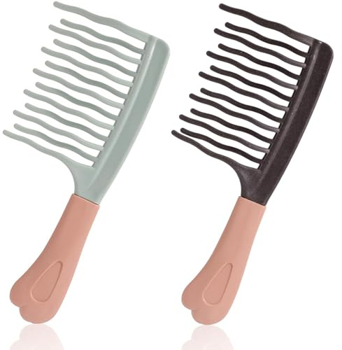 SYEYCW 2 Pièces Peigne Pour Cheveux Bouclés, Peigne Ondulé À Double Rangée Avec Dents Larges, Effet Anti-Traction, Glide Doux pour Cheveux Bouclés, Ondulés Et Longs