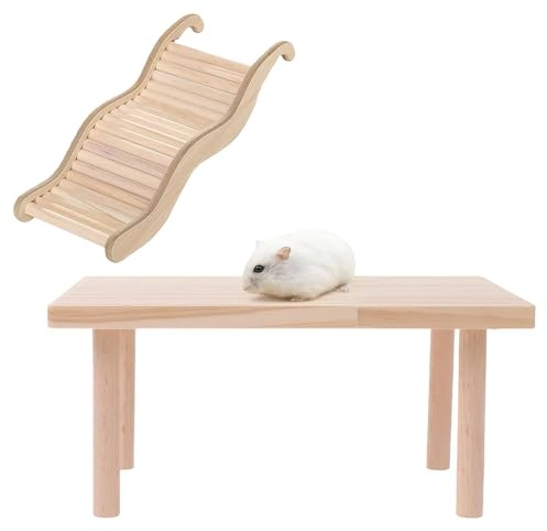 2-teiliges Set Hamster Plattform und Hamsterbrücke, Kletter-Aktivitätsspielzeug, Hölzerner Hamster Spielzeug, Hamster Zubehör für Rats, Gerbils, Rennmäuse, Mäuse und andere Kleintiere (M)