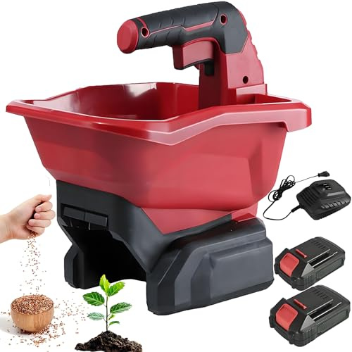 GYKOZY Spargitore di Semi per Prato Cordless 3l, spargitore di Fertilizzante Portatile per Prato, spargitore di Sale Alimentato a Batteria 2000mAh, Flusso variabile (2xBattery)