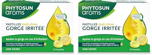 Phytosun Arôms - PASTILLES GORGE IRRITÉE*- Goût Miel - Huiles Essentielles - Menthe poivrée* - Adoucit et Apaise la gorge* - SANS SUCRES - 24 Pastilles, 60g (Lot de 2)