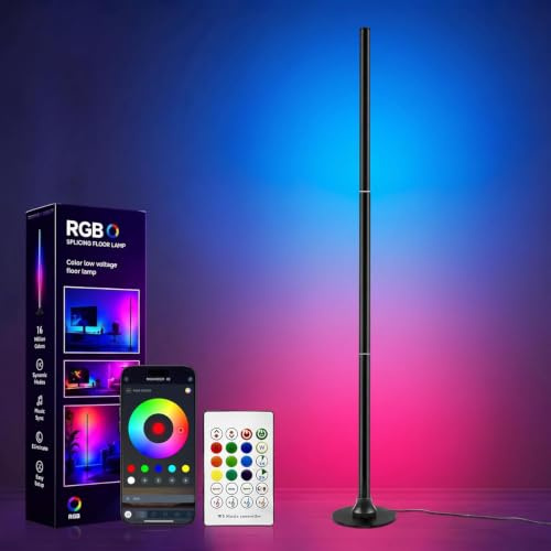 Sylvwin Lampada da Terra RGB LED, lampada angolare a LED RGB con app e telecomando, sincronizzazione musicale, 16 milioni di colori, lampada intelligente per soggiorno, camera da letto e gaming