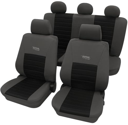 PETEX Auto Sitzbezüge Universal Komplett Set 11-teilig - Active Sports schwarz, Eco Class mit SAB 1 Vario