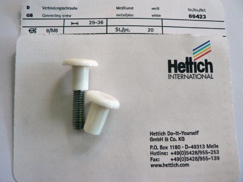 Hettich Verbindungsschraube Kunststoff/Metall weiß, Ø 8 mm, M6, 29-36 mm, 20 Stück, Artikelnr. 423