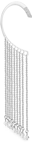 Bling Jewelry Destra Moda Frangia Nappa Cascata Finta Cartilagine Cuff Hook Ear Wrap Orecchino Cristallo Argento Tono Acciaio Inossidabile 316L