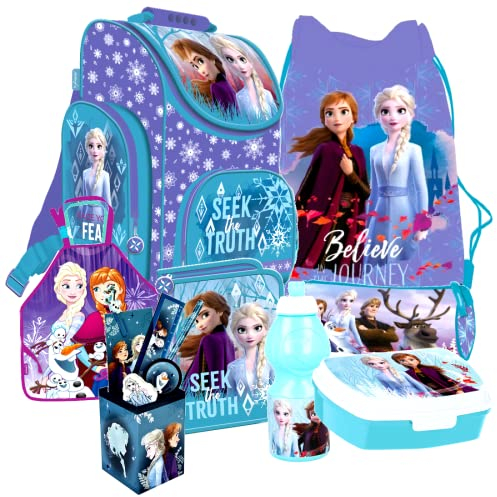 Frozen die Eiskönigin 2 II Anna Elsa Olaf 8 Teile Set SCHULRANZEN SCHULRUCKSACK RUCKSACK RANZEN TORNISTER TASCHE mit-Sticker-von-Kids4shop Federmappe
