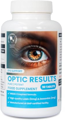 Optic Results: UK-Made, 90 Vegan Supplement Tablets with Lutein & Zeaxanthin (Macular Carotenoids) from Marigold Extract, for Eye Health & Vision Support, These Eye Vitamins are GMO-Free