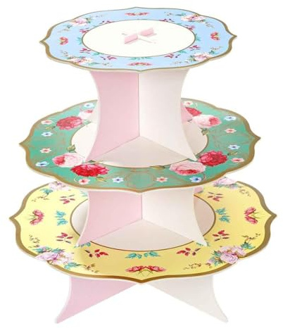 Talking Tables Wiederverwendbarer Floraler 3-Etagen-Kuchenständer für Muttertag – Wendbarer Ständer für Afternoon Tea Party, Hochzeiten, Geburtstage