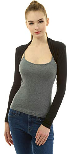 AmélieBoutik Women Long Sleeve Bolero Shrug Cropped Open Front Cardigan Jacket(Black Small)