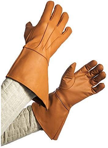 Andracor Robuste Stulpenhandschuhe aus echtem Leder für verschiedene LARP-Charaktere - individuell einsetzbar für Mittelalter, Fantasy, Cosplay & Freizeit - Farbe: braun - Größe: XL