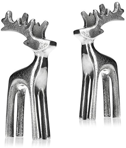 com-four® 2x figura decorativa scultura di renne in alluminio - accessorio per la casa natalizio ed elegante - espositore in metallo per l'inverno (02 pezzi - piccoli)