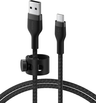 Belkin BoostCharge Pro Flex - Cable trenzado USB tipo C a A (2 m/6.6 pies), cable USB USB-IF certificado USB-C de carga rápida para iPad Pro, Galaxy S22, S21, Ultra, Plus, Note 20, Pixel y más, color