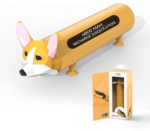 Batterie de Secours Externe Power Pet - Chargeur Portable de Smartphone - Capacité de 4800 mAh - Recharge 2 Batteries - Doux au Toucher - Charge Nomade Rapide 2A - Design Corgi - Mob