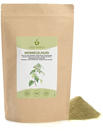 IDDA Herbal Poudre d'Ortie 500g, Ortie Feuilles Séchées et Moulues pour Smoothies, Yaourts et Soupes