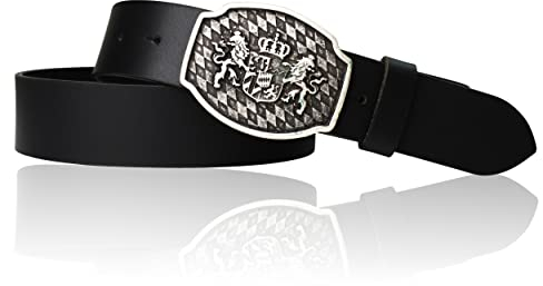 FRONHOFER Trachtengürtel 100% echtes Leder 4 cm Koppelschnalle bayerisches Wappen 7,5 x 5,5 cm Druckknopfsystem Wechselbare Schnalle Für Tracht Landhausmode Herren Made in Germany Regensburg
