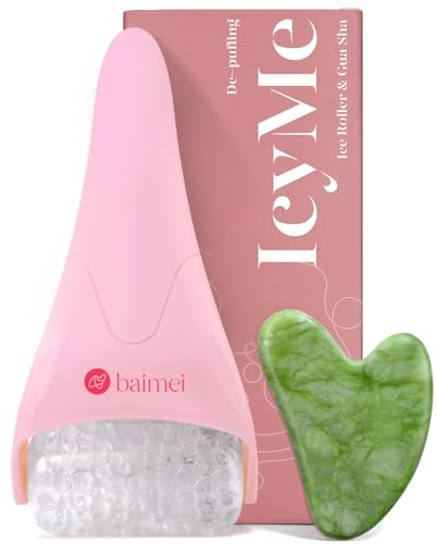 BAIMEI IcyMe Ice Roller for Face and Gua Sha Facial Tool Set, Ice Face Roller Reduces Puffiness Relieves Migraines Skin Care Tools, Self Care for Women - Pink