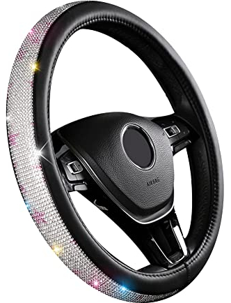 URFEDA Auto Lenkradbezug Glitzer Leder Lenkradhülle Bling Bling Universal rutschfest Komfortable Lenkrad Abdeckung Vollrhinestones Auto Dekorzubehör Lenkradschutz für Männer Frauen für Pkw LKW SUV