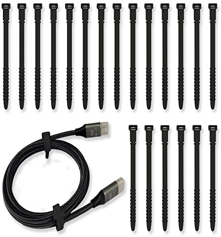Silicone Cable Ties 7inch Reusable Cable Ties, 20pcs Reusable Zip Ties Elastic Silicone Cord Organizer Straps Ties for Charging Cables USB Cables Earphones Cable Audio(18cm, 20pcs, Black)