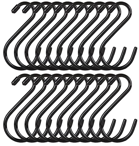 YOUNTHYE 20 ganchos en S de acero inoxidable de 15 cm / 6 pulgadas para colgar, ganchos grandes en S, color negro, soporta 30 kg, ganchos en forma de S, ganchos de metal para cestas colgantes,