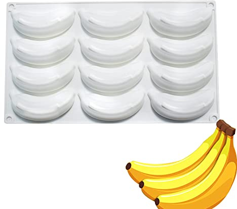 Moule à Gâteaux Fruits Silicone Surakey, 12 Cavités Antiadhésif, Banane, Pour Muffins, Gâteaux au Chocolat, Savons, Cupcakes et Gelées