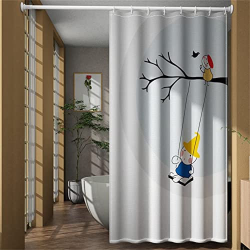 Bambino del fumetto Tenda Doccia W120cm x L180cm Tenda per Doccia Antimuffa, Tenda da Esterno Impermeabile Tessuto, 3D Tenda con Ganci per Dormitorio Famiglia Appartamento Hotel Doccia ​Bagno Decor