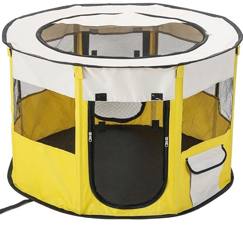 Hundekennel/Dog Cage Haustiere Tragbare Klappkatze Zelt Hund Haus Käfig for Katze Zelt Kätzchen-Laufstall Welpe Kennel Zaun Kleine Hunde Haus Zelt Atmungsaktiv Hundekäfig ( Color : Geel , Size : 90cmx