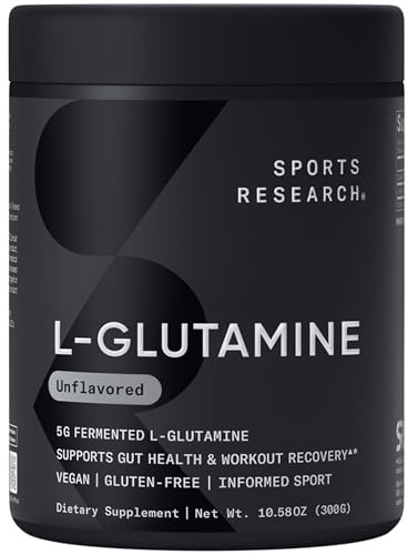 Sports Research L-Glutamine - Workout Recovery, Immune Health & Gut Health Support - 5 G Per Serving - 10.58 Oz