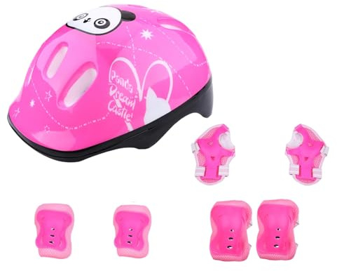 7Pcs/Set Protettivo Sportivo Ginocchiera Casco Atletico Polsiere Protezioni Regolabili Per Skateboard Per Bambini Set di Protezioni Ginocchiera Sportiva Per Pattinaggio in Bici Per Giovani(Rosa)