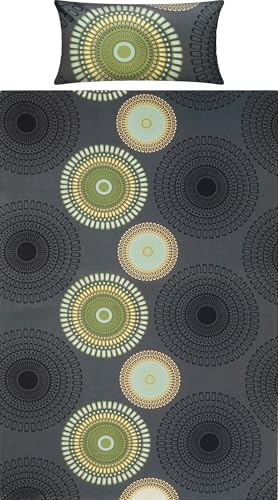 REDBEST Bettwäsche Biber Mandalas anthrazit-grün Größe 40x80 cm / 135x200 cm - mollig warm, temperaturausgleichend, mit Reißverschluss