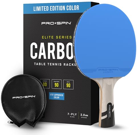 PRO-SPIN Table Tennis Bats - Carbon Fibre Table Tennis Racket - Superior Control & Spin - Professional Quality Ping Pong Bat - Includes Premium Rubber Protector (Blue, 1-Pack)