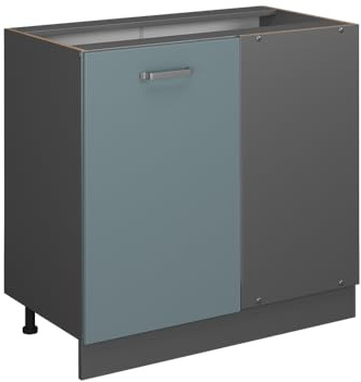 Vicco Eckunterschrank R-Line, Blau-Grau, 86 cm | Verbindet zwei Küchenseiten · Ohne Arbeitsplatte · Höhenverstellbare Füße · 1 Tür · Großer Innenraum ✓