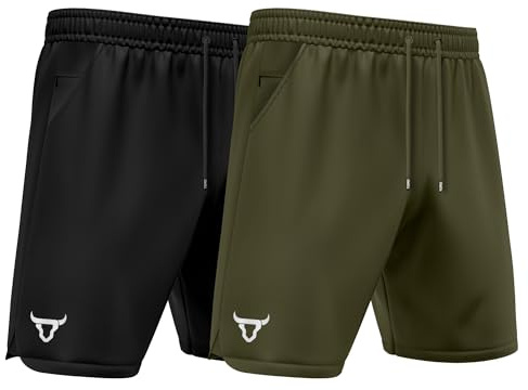 TORO ACTIVA Mens Running Shorts with Phone Pocket Jogging Joggers Workout Gym Training Shorts Lightweight Comfort Draw String Elsaticated Waist (UK, Alpha, L, Regular, Regular, Black Olive Pack of 2)