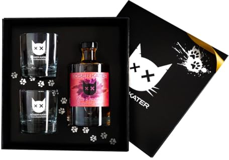 Böser Kater Waldbeeren-Eistee Gin Aperitif Geschenkset mit 2 Gläsern 0,5l | Handgemacht & Ideal für erfrischende Sommer Cocktails | Das perfekte Gin Geschenk in hochwertiger Box 15,2% Vol.
