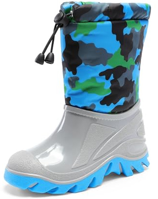 DREAM PAIRS Kids Mid Calf Snow Boots Waterproof Winter Boots, Plush Lined Warm Ankle Boots with Slip-Resistant Sole & Zipper Closure,Size 10 Little Kid,Blue/Gray,SDSB2403K