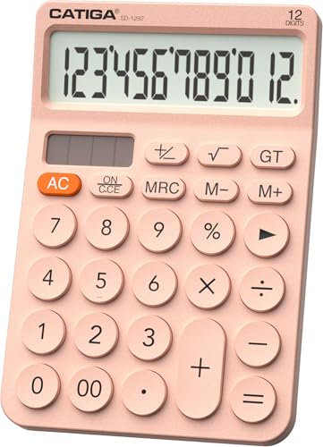 CATIGA 12-stelliger Tischrechner mit großem LCD-Display, rundem Design, große Taste, Solar- und Batterie-Dual-Power, Standardfunktion für Büro, Zuhause, Schule, SD-1292