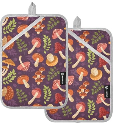 ZRWLUCKY Pot Holder For Kitchen Heat Resistant Watercolor Cute Mushrooms Potholders With Pockets Hot Pads Pot Holders Oven Pad 2 Pack