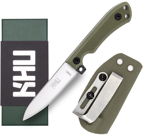KHU Mini Couteau à lame fixe Couteau de survie EDC Camping bushcraft - Acier 440C G10 poignée, Outdoor Camping Accessoires - Avec étui Kydex - 25A