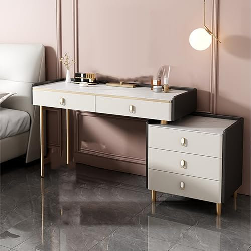 Ernqi Schminktisch Mit Beleuchtetem HD-Spiegel, 3 Beleuchtungsmodi, Schminktisch Mit Links/rechts Installierbaren Schließfach, Schminktisch Mit Stuhl Fürs Schlafzimmer (Black,A_39.4IN)