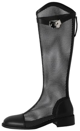 LNNLOO Botas De Equitación Ecuestres Huecas (35-40), Botas Equitación, Cabeza Cuadrada + hasta La Rodilla, Cremallera Trasera + Tacón Bajo (3 Cm), Boca En V + Antideslizante, Transpirables,39,Black
