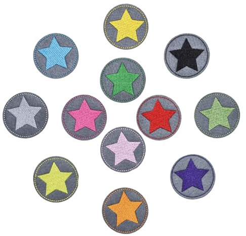 12 Stück Sterne Bügelflicken Kinder,Farbige Aufbügelflicken Patches Zum Aufbügeln,Sterne Aufnäher für DIY Kleidung Reparatur,Stern Bügelbilder Applikationen für Jeans,Daunenjacken,Hosen,Textilien