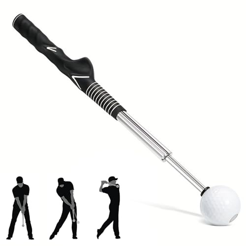 PEAKGEAR Entrenador de swing de golf con sonido de clic rítmico, ayuda de entrenamiento retráctil para golfistas diestros, ideal para práctica en interiores, entrenamiento de fuerza y tempo para