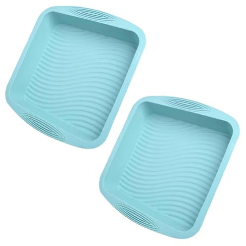LANYOTA Square Cake Tin, 8'' Silicone Baking Tray with Non-Slip Grips, Non-Stick Brownie Baking Tin Cake Pan Cake Mould for Cheesecake, Brownie, Cake, Bread, Chocolate Pie, 21x20x5cm (2pc)
