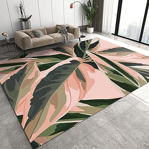 Tappeto verde nordico con foglie di banano, 160 x 230 cm, pianta tropicale, facile da pulire, tappeto per camera da letto, soggiorno, cameretta dei bambini, decorazione per la casa