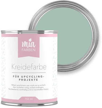 miafarben Kreidefarbe für Möbel 750ml, Möbellack, Möbelfarbe ohne schleifen, Kreidefarbe für Holz (Mias Minze)