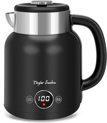Taylor Swoden Hervidor de Agua Eléctrico, 1.7L doble pared de acero inoxidable, 2200W, Ajuste de Temperatura, pantalla LED, Función de aislamiento, Negro