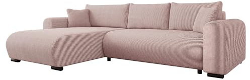 Mirjan24 Ecksofa Merkos Cord mit Bettkasten (Poso 52) | Freistehende Eckcouch mit Schlaffunktion, gepolstertem Rücken, beweglichen Kissen und universeller Ottomane