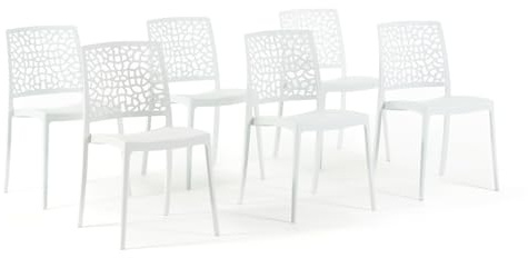 SIEDITI FUORI E DENTRO Sedie impilabili in polipropilene con fibra di vetro per esterno/giardino o interno, idrorepellenti e resistenti, design moderno e naturale - Alina (6, Bianco)