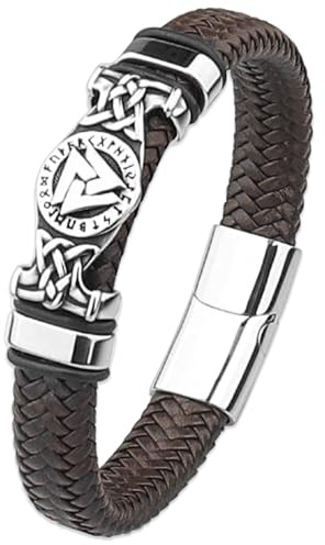 Mochity Armbänder Herren Lederarmband, Armband Herren Leder, Edelstahl Kreuz Armband Männer, Wikinger Schmuck, Lederarmband Geschenke Für Männer