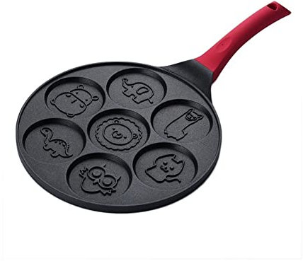 JYBNBBE Frying Pan Seven Hole Breakfast Frying Pan Animal Face Design Multi-Function Wheel Pancake Pan,Red