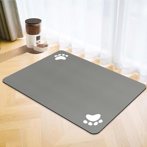 Napfunterlage Hund,Futtermatte Katzen Saugfähige Schnelltrocknend Hundenapf Unterlage,rutschfeste Haustier Fütterung Matte Napfunterlage Hund Haustiere Napfunterlage Katzenmatte (Grau, 50x70cm)
